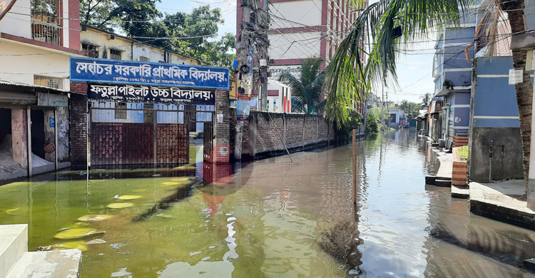 স্কুলের প্রবেশপথে হাঁটুপানি, শিক্ষার্থীরা যাবে কীভাবে?