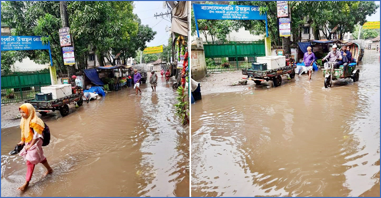 সামান্য বৃষ্টিতেই তলিয়ে যায় গৌরীপুর বাজার