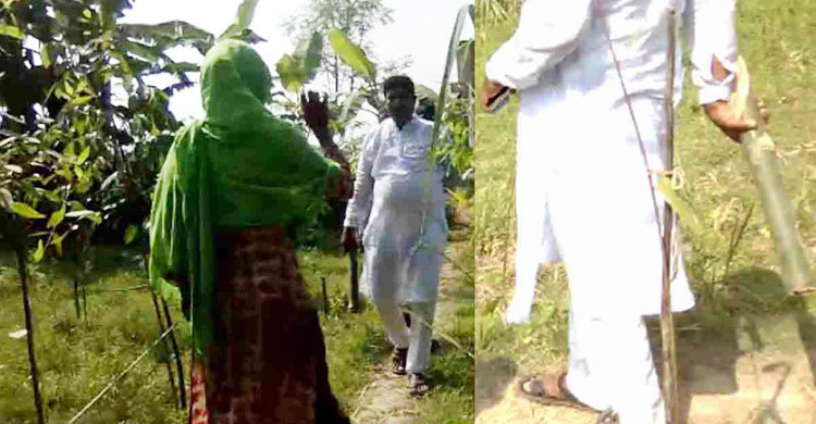 বাঁশ হাতে শিক্ষকের জমি দখলের চেষ্টা আ.লীগ নেতার