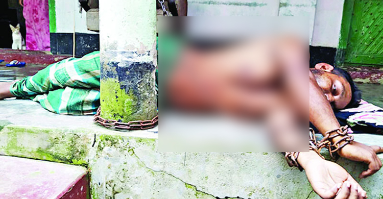 স্ত্রীকে তালাক না দেয়ায় শিকলে বাঁধা স্বামী