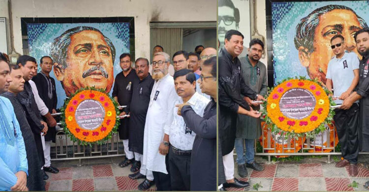 জুতা পা‌য়ে বঙ্গবন্ধুর ভাস্কর্যে আওয়ামী লীগ নেতাদের শ্রদ্ধা