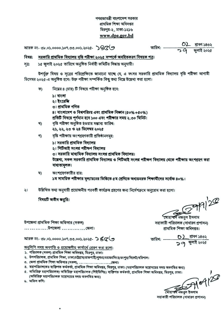 প্রাথমিক বৃত্তি পরীক্ষার সম্ভাব্য তারিখ ও নম্বর বণ্টন প্রকাশ