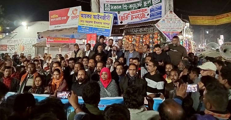 আমির হামজার বিরুদ্ধে বিএনপির বিক্ষোভ, কুশপুতুলে জুতার মালা