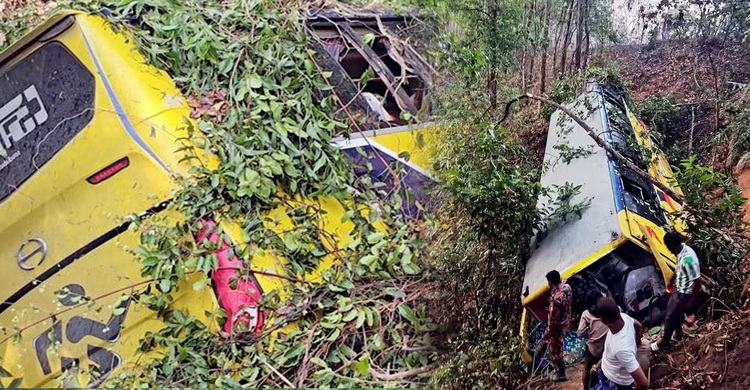 বান্দরবানে পর্যটকবাহী বাস খাদে পড়ে নারীসহ আহত ১৭