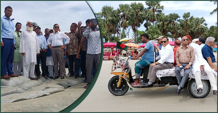 ভ্যানে চড়ে সৈকতের কাজ পরিদর্শন করলেন পানিসম্পদ প্রতিমন্ত্রী