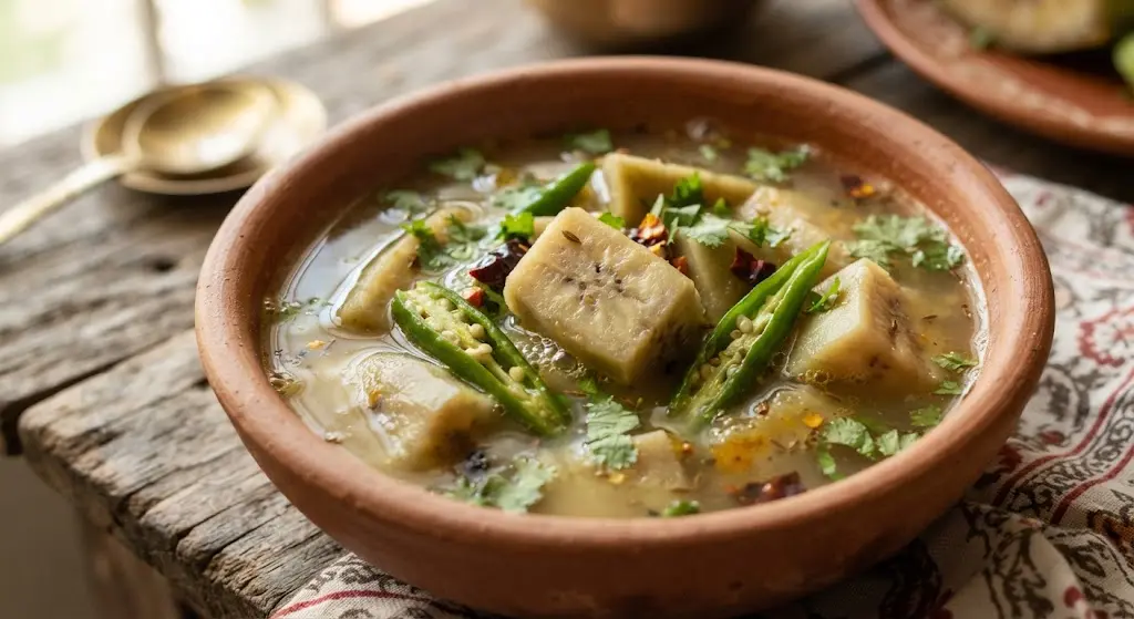 গরম ভাতের সঙ্গে কাঁচকলার পাতলা ঝোল-বাঙালির চেনা স্বাদ