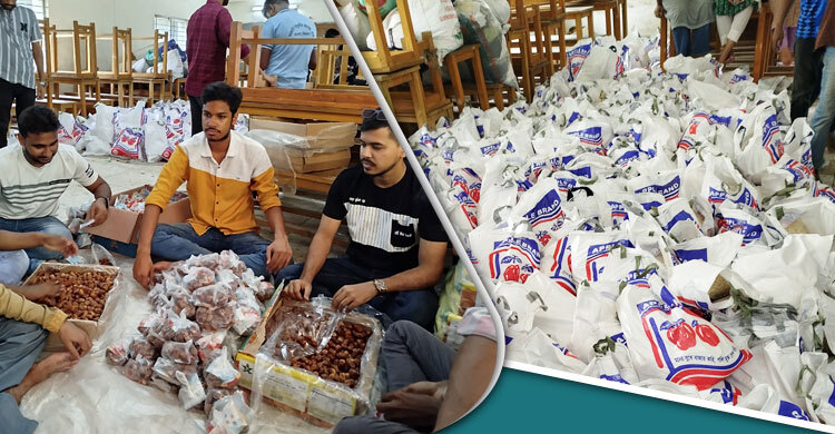 বন্যার্তদের জন্য ভালোবাসার উপহার প্যাকেজিংয়ে শিক্ষার্থীরা