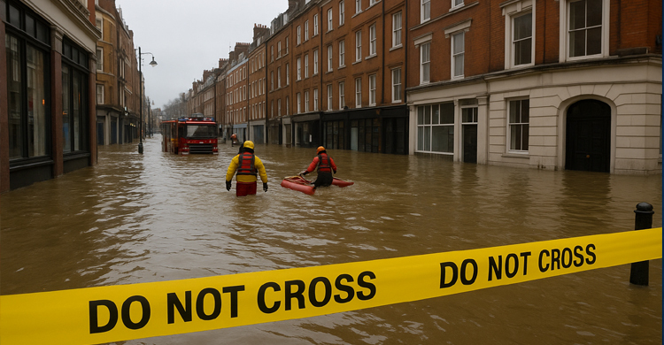 লন্ডনের মেরিলেবোনে পানি সরবরাহ লাইন ফেটে ভয়াবহ বন্যা