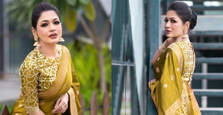 রাজকীয় শাড়িতে মুগ্ধতা ছড়ালেন বাঁধন