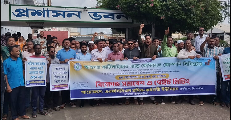 ব্রাহ্মণবাড়িয়ায় সার কারখানায় গ্যাস সংযোগের দাবিতে শ্রমিক বিক্ষোভ