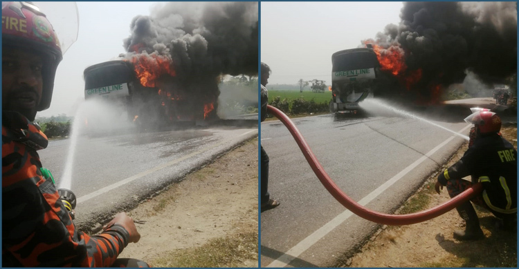 বরিশালে গ্রীন লাইন পরিবহনে ভয়াবহ আগুন