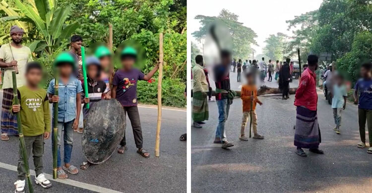 আ’লীগের লকডাউন: ফরিদপুরে মহাসড়ক অবরোধকারী শিশুদের হাতেও অস্ত্র
