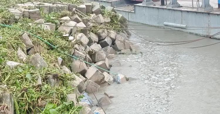 ভোলার মেঘনা নদীর তীর রক্ষা বাঁধে ধস, বন্ধ লঞ্চঘাট