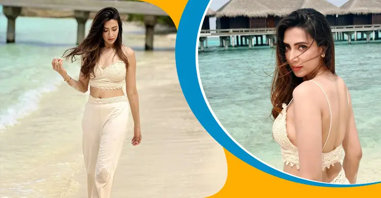 সফট ক্রিম শেডে মালদ্বীপে মিমের স্টাইলিস্ট লুক