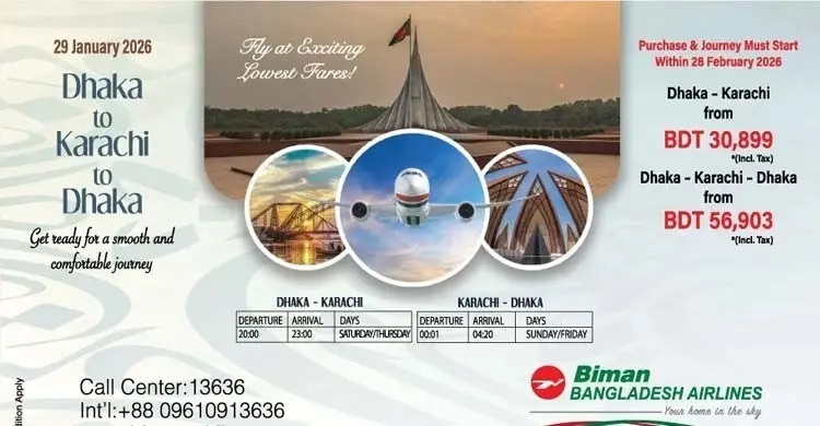 Biman to resume Dhaka–Karachi flights from Jan 29