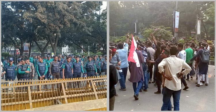 ৩ ঘণ্টা ধরে বন্ধ শিক্ষাভবন মোড়, মুখোমুখি পুলিশ–শিক্ষার্থী