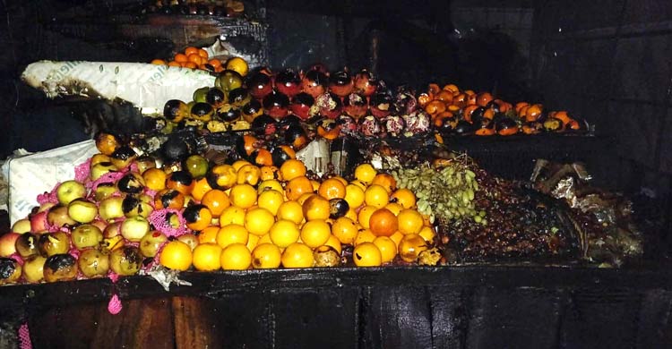 গভীর রাতে ১২ ফলের দোকান পুড়ে ছাই