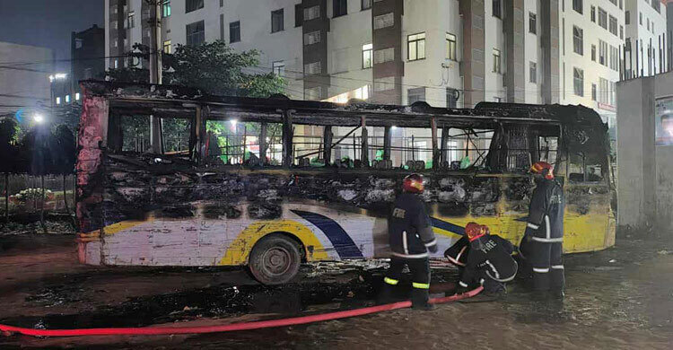 Driver injured as arsonists set bus on fire in Ashulia