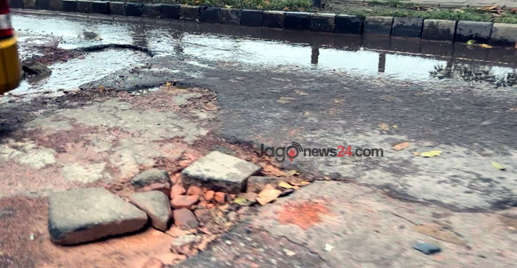 বড় বড় গর্তে গতি হারাচ্ছে হাতিরঝিল সড়ক