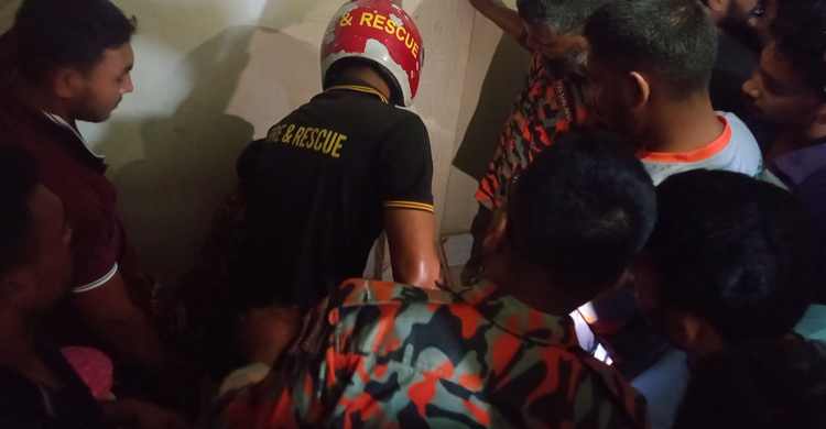 দুই ভবনের মাঝে আটকে ছিল বিড়ালের বাচ্চা, ফায়ার সার্ভিস ডেকে উদ্ধার