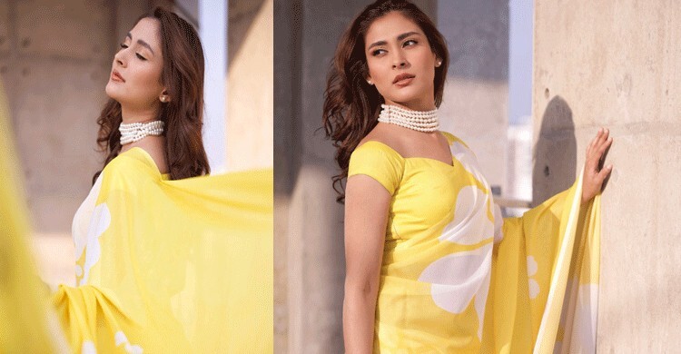 বসন্তের উষ্ণতায় হলুদ শাড়িতে মেহজাবীনের মার্জিত লুক