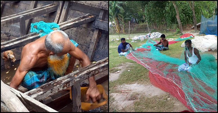 নৌকা-জাল মেরামতে ব্যস্ত, নদীতে নামার অপেক্ষায় জেলেরা
