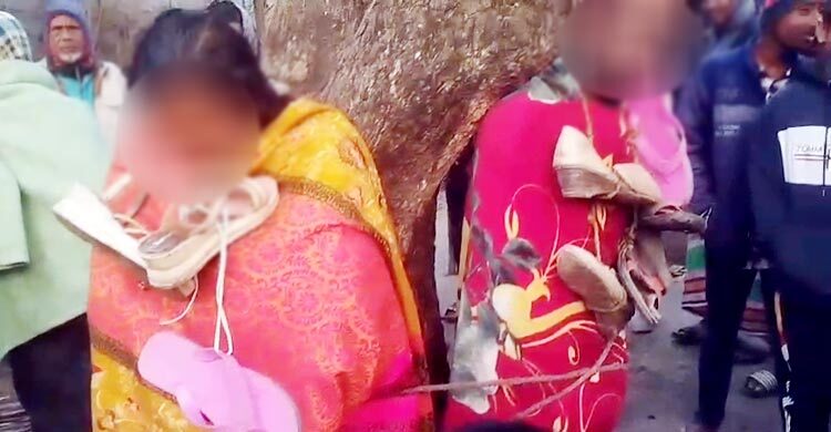 যুগলের চুল কেটে জুতার মালা পরিয়ে গাছে বেঁধে নির্যাতন