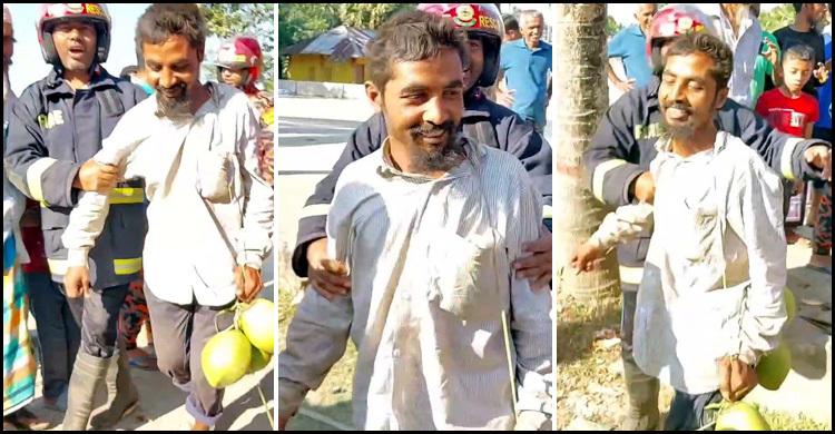 ডাব খেয়ে গাছের চূড়ায় যুবকের ঘুম, উদ্ধার করলো ফায়ার সার্ভিস