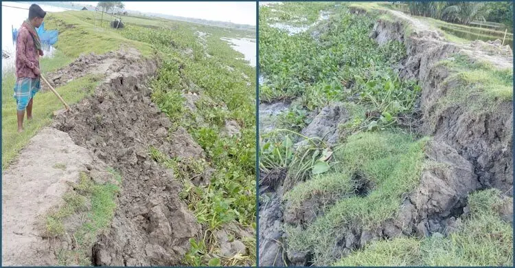 ফাটল ধরা বাঁধের পাহারায় গ্রামবাসী, ৩ দিনেও দেখা নেই প্রশাসনের