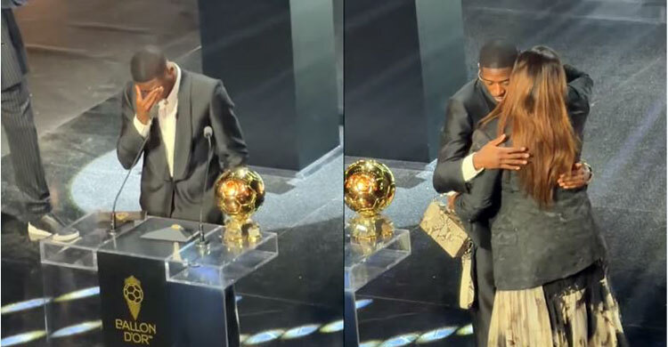 মাকে পাশে নিয়ে ব্যালন ডি’অর, কেঁদে ফেললেন দেম্বেলে (ভিডিও)