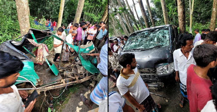 মাইক্রোবাসের ধাক্কায় টমটমচালক নিহত, বর-কনেসহ আহত ১২