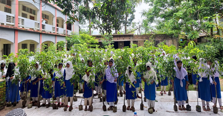 শিক্ষার্থীদের হাতে ফলদ-বনজ চারা তুলে দিল ‘প্রকৃতি ও জীবন ক্লাব’
