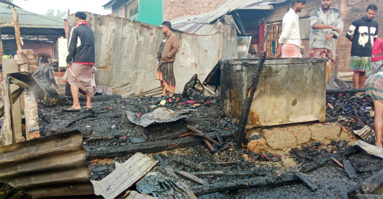 মোরেলগঞ্জে অগ্নিকাণ্ডে ১৩ দোকান পুড়ে ছাই