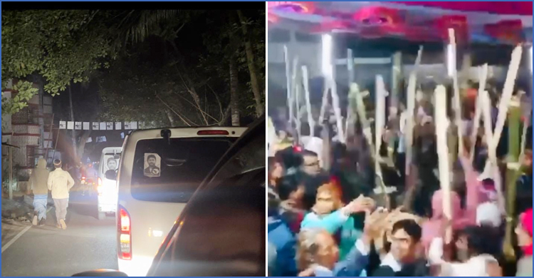 নিক্সনের গাড়ি বহর ঘিরে নৌকা সমর্থকদের বৈঠা মিছিল