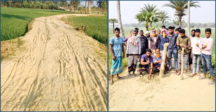 বেহাল সড়কে জনদুর্ভোগ, প্রতিকার না পেয়ে খুঁটি পুঁতে প্রতিবাদ