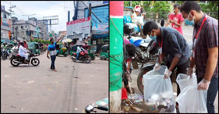 ফেনীতে ট্রাফিক-পরিচ্ছন্নতায় কাজ করছেন শিক্ষার্থীরা