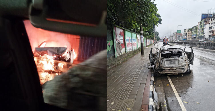 মধ্যরাতে মহাখালীতে দ্রুতগামী প্রাইভেটকারে আগুন, নিহত ২