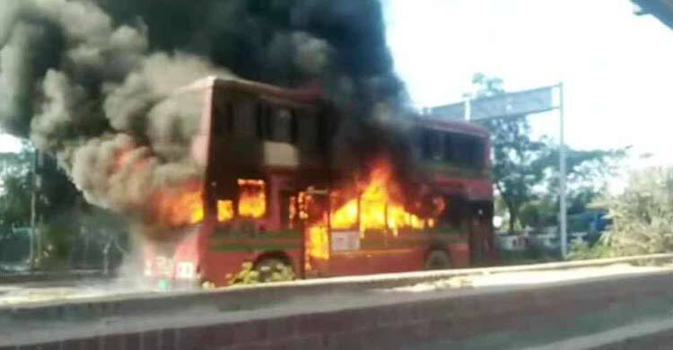 BRTC bus catches fire in Kuril Bishwa Road