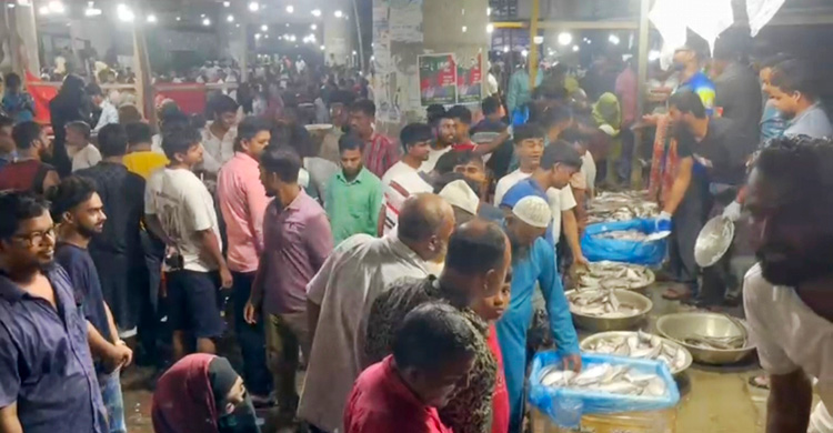 ফরিদপুরে রাতভর ইলিশ মেলায় মানুষের ঢল