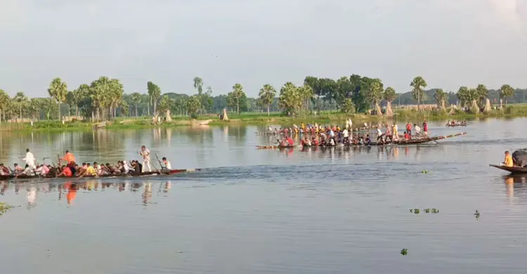 আষাঢ়ের বিলে নৌকা বাইচ, পাড়ে উল্লাস