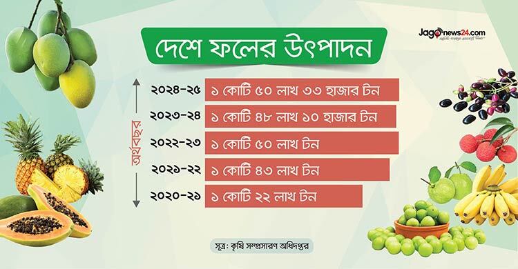 এক যুগে দেশে ফলের উৎপাদন বেড়েছে ৫০ লাখ টন