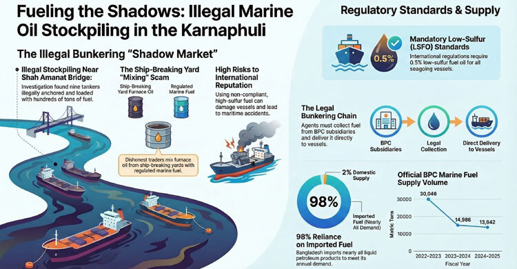 Illegal marine fuel stockpiling in Karnaphuli amid global oil volatility