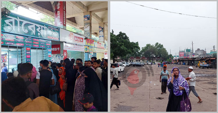 বাসশূন্য গাবতলী টার্মিনালে ঘরমুখো মানুষের ঢল