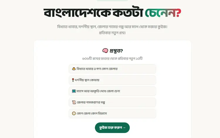 ওয়েবসাইটটিতে আছে কুইজ ও ম্যাপ পাজলের ব্যবস্থা, ছবি: ওয়েবসাইট থেকে স্ক্রিনশট নেওয়া