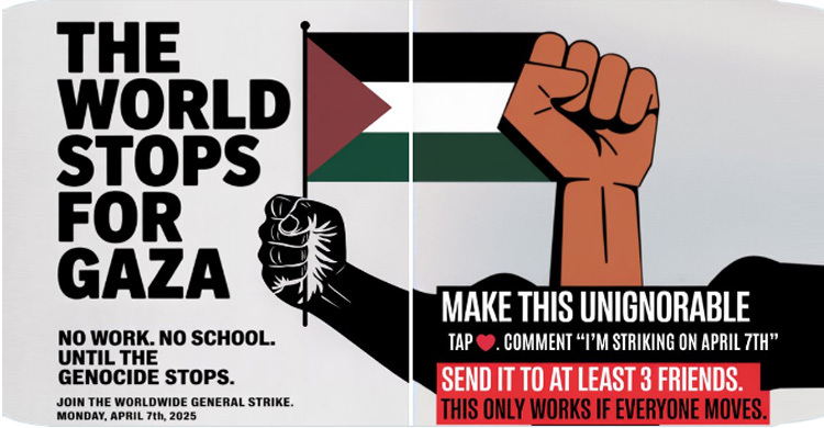 ‘দ্য ওয়ার্ল্ড স্টপস ফর গাজা’ কর্মসূচির ডাক কোথা থেকে এলো?