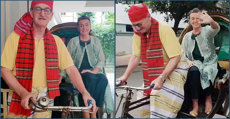 রিকশা চালিয়ে ঢাকা ছাড়লেন জার্মান রাষ্ট্রদূত