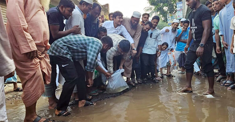 ভাঙা সড়কে মাছ ছেড়ে হাসনাত আবদুল্লাহর প্রতিবাদ