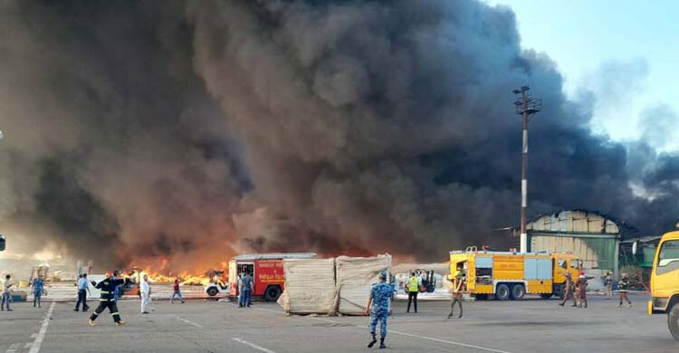 Thick black smoke chokes Dhaka skies as HSIA cargo village erupts in flames