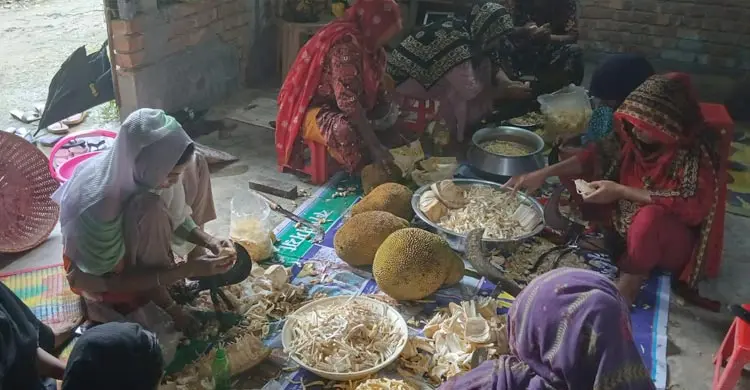 কাঁঠাল প্রসেস করছেন নারীরা