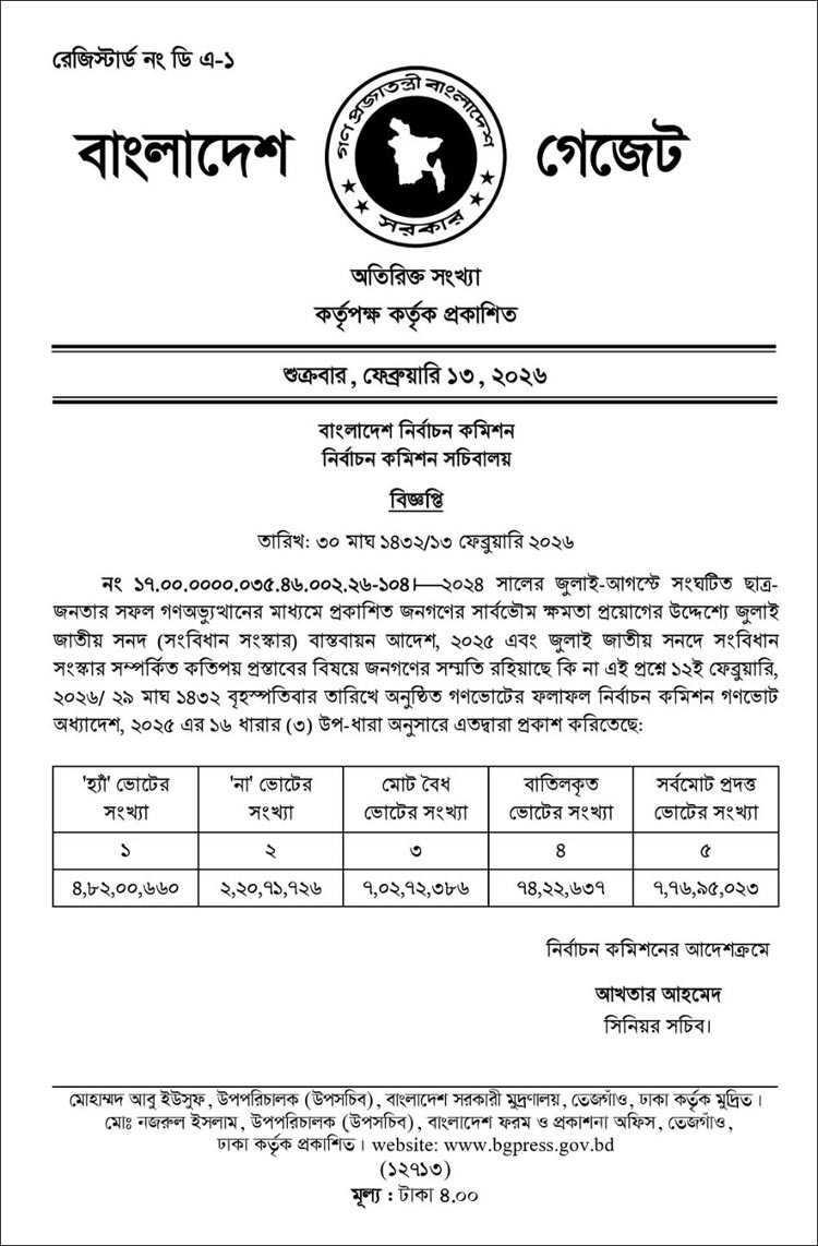 গণভোটের গেজেট প্রকাশ